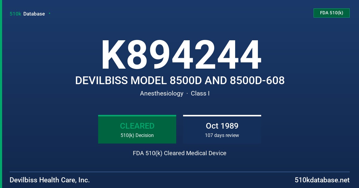 K894244 DEVILBISS MODEL 8500D AND 8500D-608 FDA 510(k) Cleared Medical Device