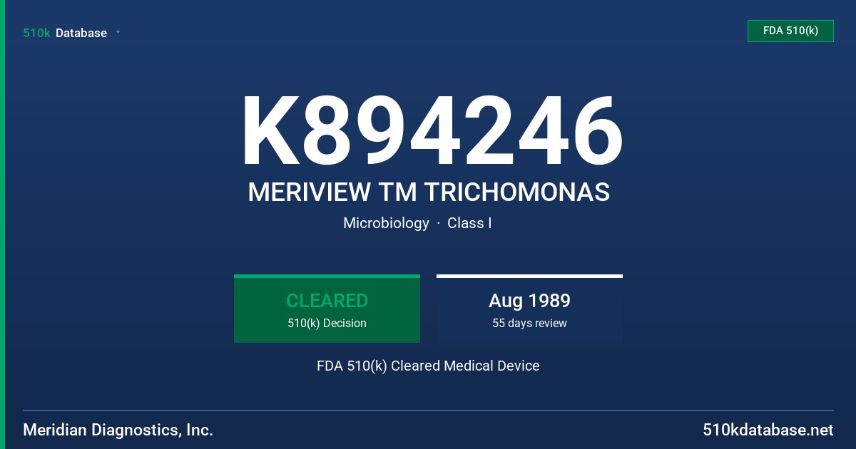 K894246 MERIVIEW TM TRICHOMONAS FDA 510(k) Cleared Medical Device