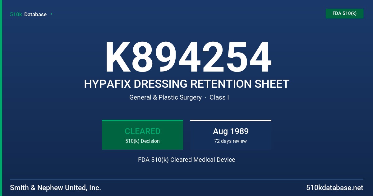 K894254 HYPAFIX DRESSING RETENTION SHEET FDA 510(k) Cleared Medical Device