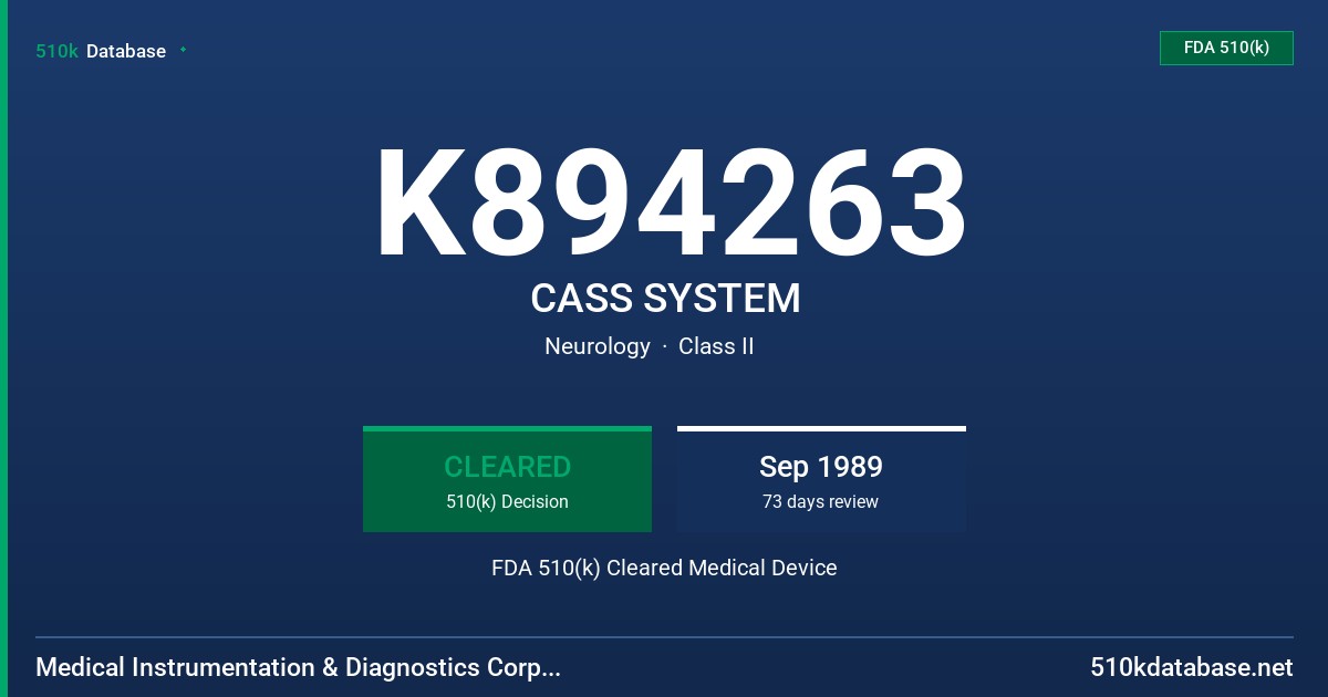 K894263 CASS SYSTEM FDA 510(k) Cleared Medical Device