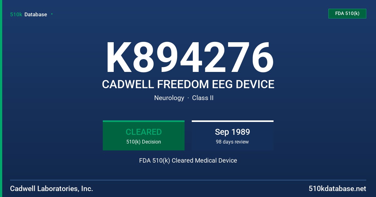 K894276 CADWELL FREEDOM EEG DEVICE FDA 510(k) Cleared Medical Device