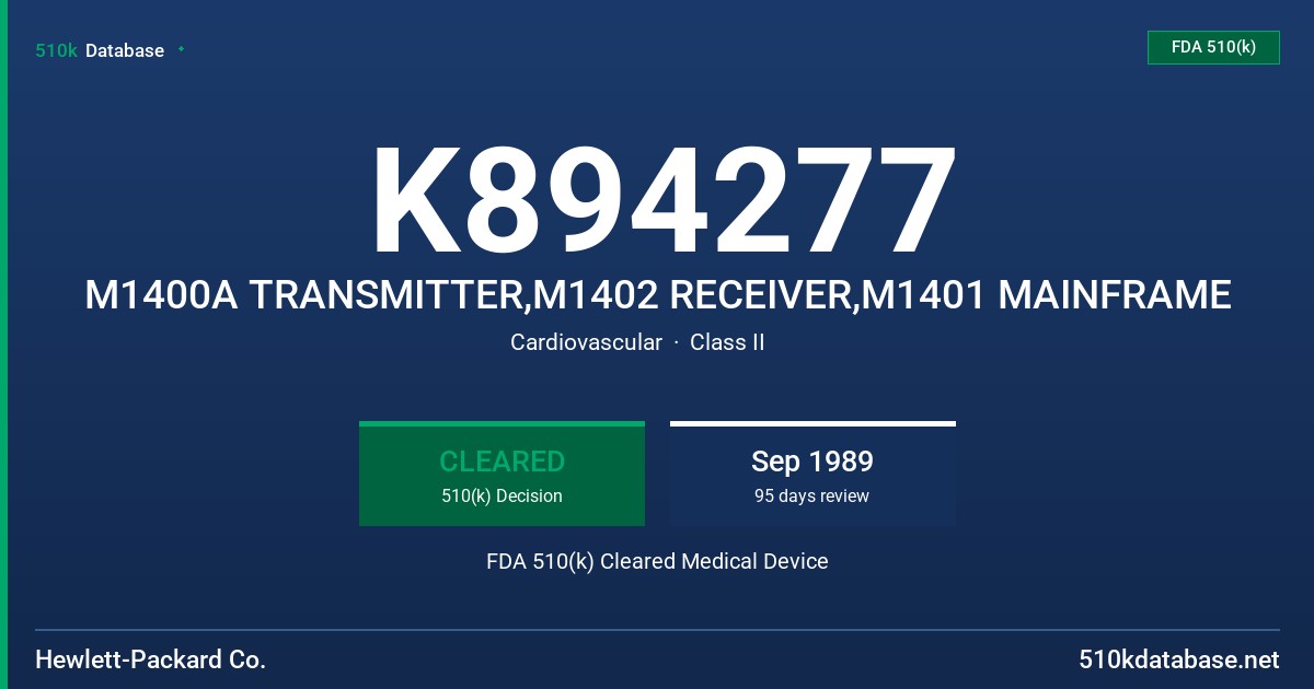 K894277 M1400A TRANSMITTER,M1402 RECEIVER,M1401 MAINFRAME FDA 510(k) Cleared Medical Device