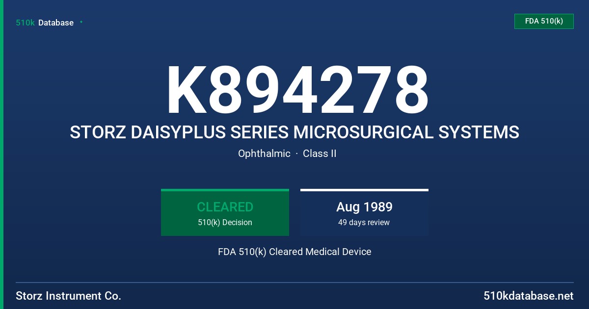 K894278 STORZ DAISYPLUS SERIES MICROSURGICAL SYSTEMS FDA 510(k) Cleared Medical Device