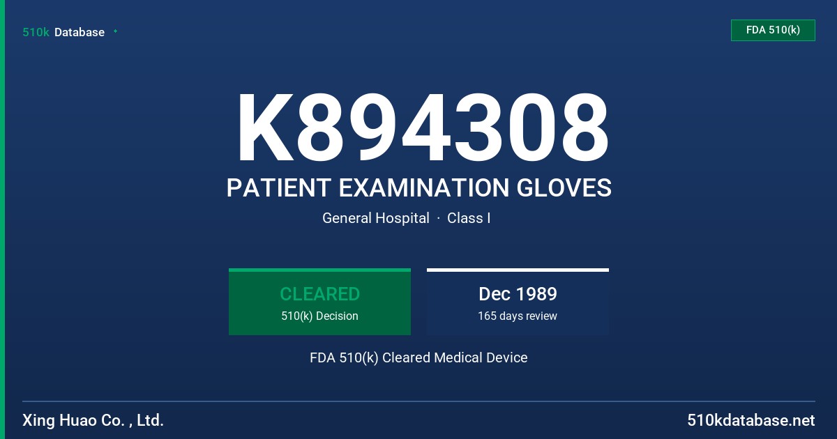 K894308 PATIENT EXAMINATION GLOVES FDA 510(k) Cleared Medical Device