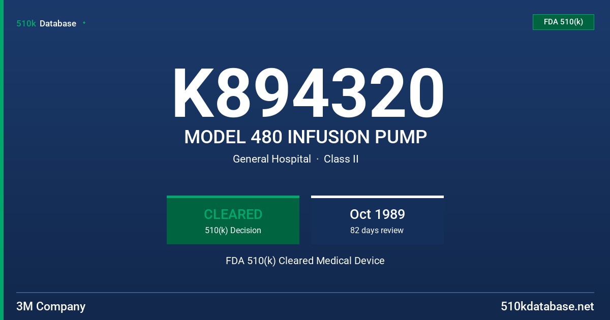 K894320 MODEL 480 INFUSION PUMP FDA 510(k) Cleared Medical Device