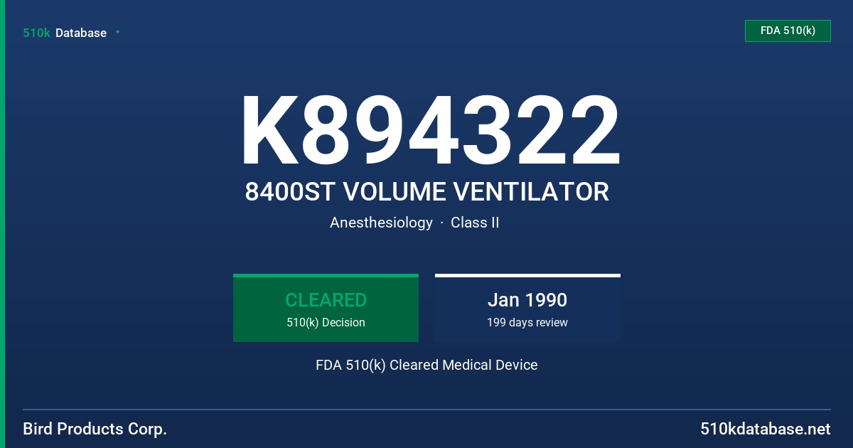 K894322 8400ST VOLUME VENTILATOR FDA 510(k) Cleared Medical Device