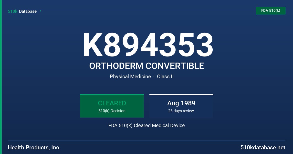 K894353 ORTHODERM CONVERTIBLE FDA 510(k) Cleared Medical Device