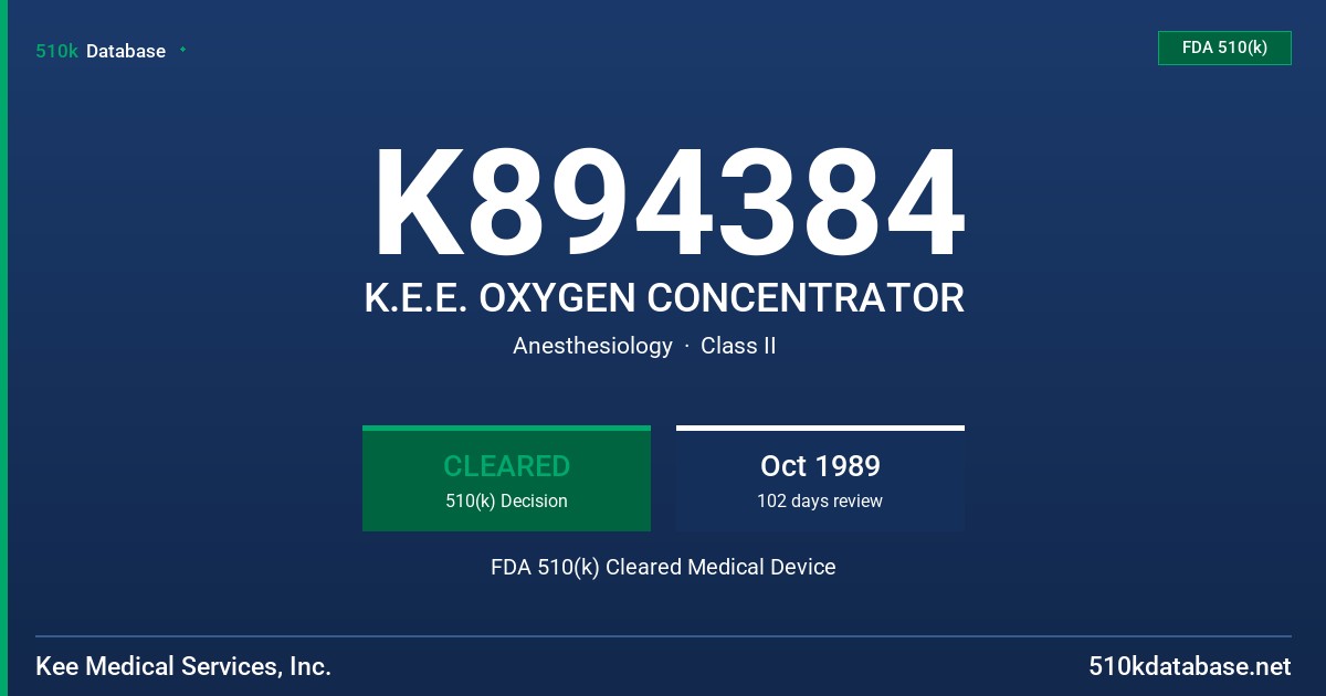 K894384 K.E.E. OXYGEN CONCENTRATOR FDA 510(k) Cleared Medical Device