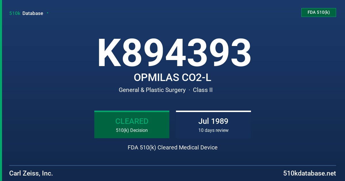 K894393 OPMILAS CO2-L FDA 510(k) Cleared Medical Device