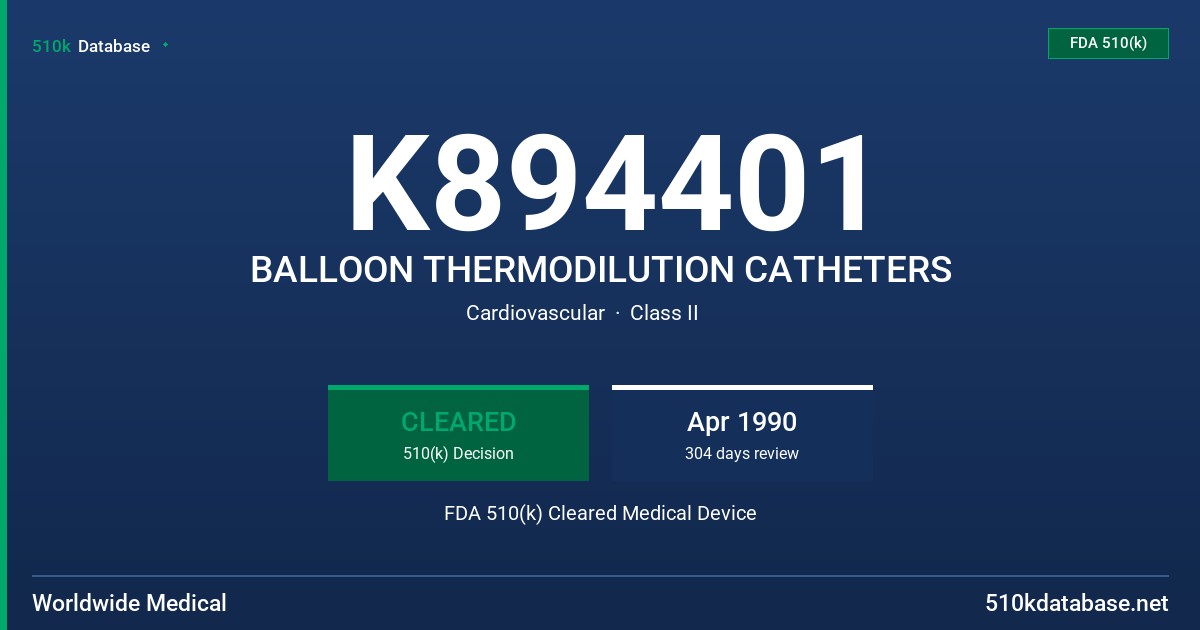 K894401 BALLOON THERMODILUTION CATHETERS FDA 510(k) Cleared Medical Device