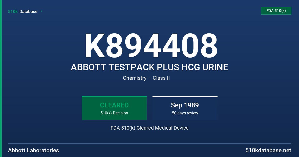 K894408 ABBOTT TESTPACK PLUS HCG URINE FDA 510(k) Cleared Medical Device