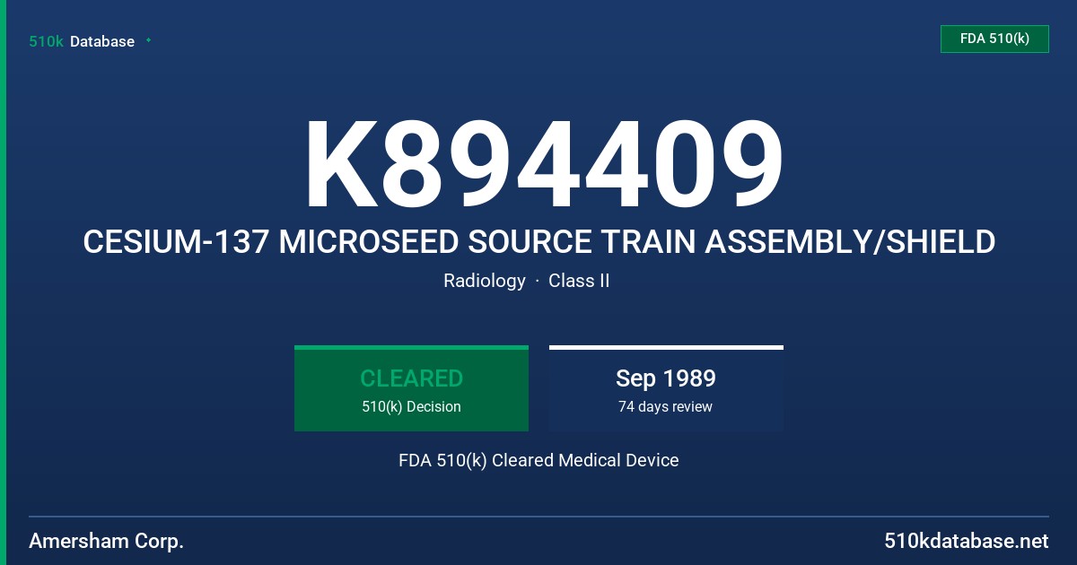 K894409 CESIUM-137 MICROSEED SOURCE TRAIN ASSEMBLY/SHIELD FDA 510(k) Cleared Medical Device