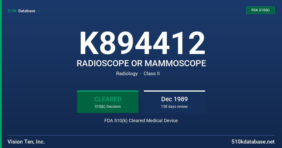 K894412 RADIOSCOPE OR MAMMOSCOPE FDA 510(k) Cleared Medical Device