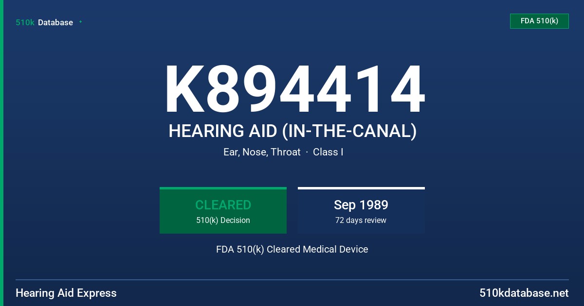 K894414 HEARING AID (IN-THE-CANAL) FDA 510(k) Cleared Medical Device