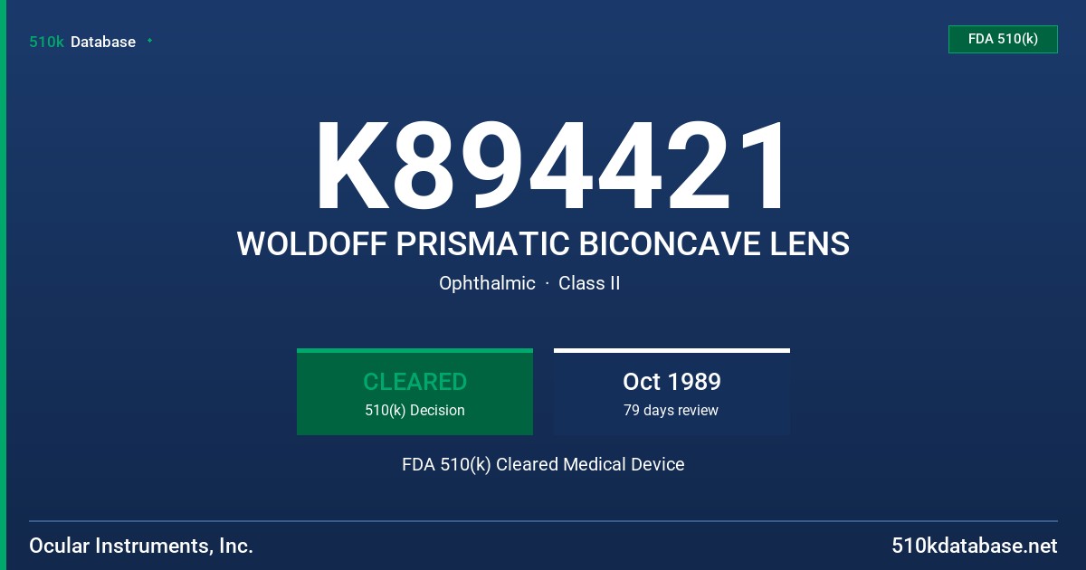 K894421 WOLDOFF PRISMATIC BICONCAVE LENS FDA 510(k) Cleared Medical Device
