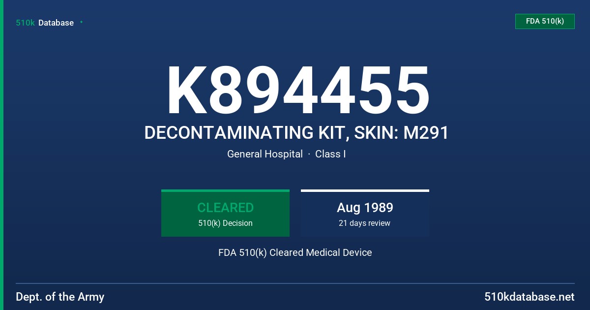 K894455 DECONTAMINATING KIT, SKIN: M291 FDA 510(k) Cleared Medical Device
