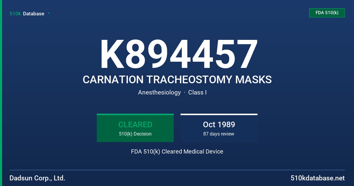 K894457 CARNATION TRACHEOSTOMY MASKS FDA 510(k) Cleared Medical Device