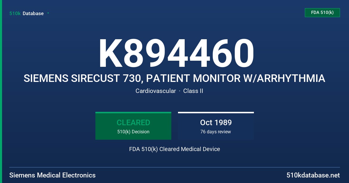 K894460 SIEMENS SIRECUST 730, PATIENT MONITOR W/ARRHYTHMIA FDA 510(k) Cleared Medical Device