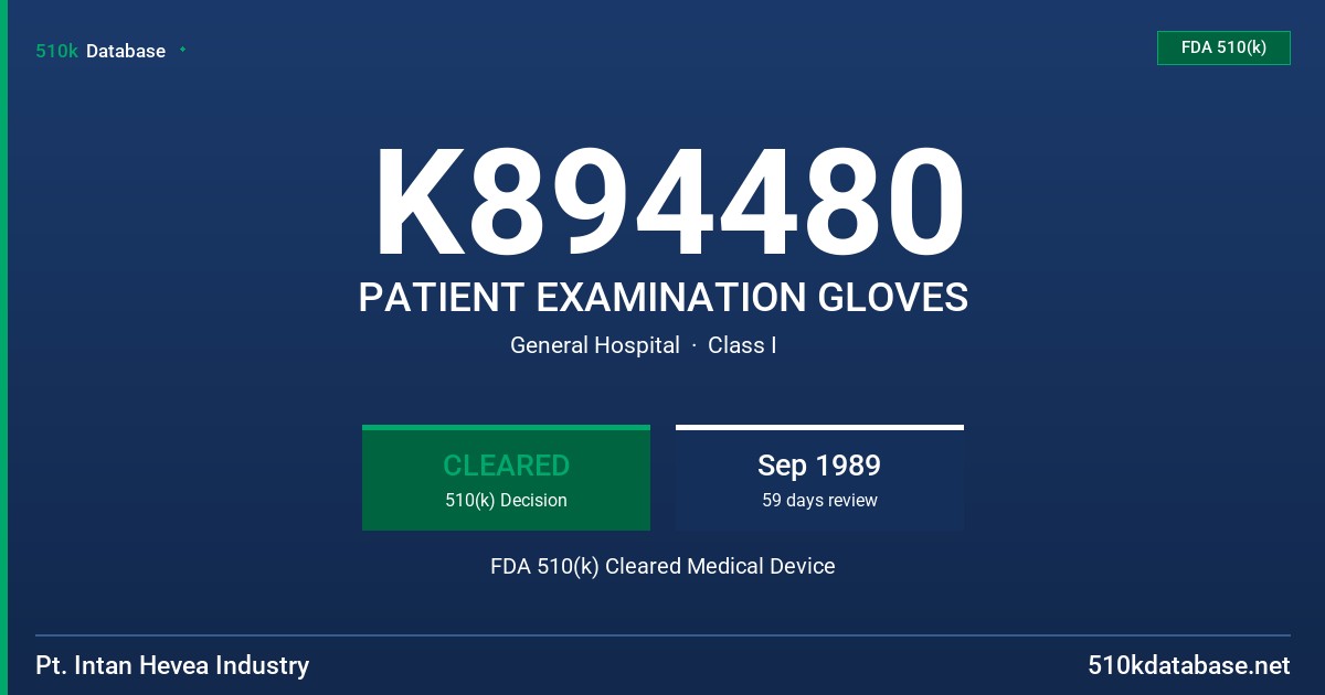K894480 PATIENT EXAMINATION GLOVES FDA 510(k) Cleared Medical Device