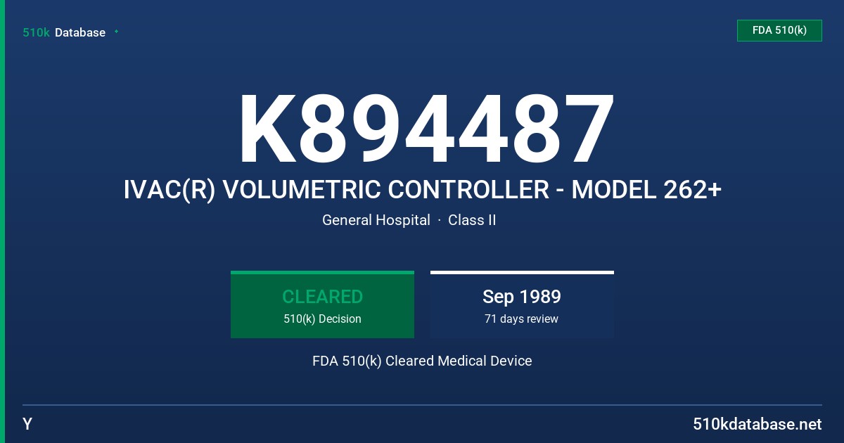 K894487 IVAC(R) VOLUMETRIC CONTROLLER - MODEL 262+ FDA 510(k) Cleared Medical Device