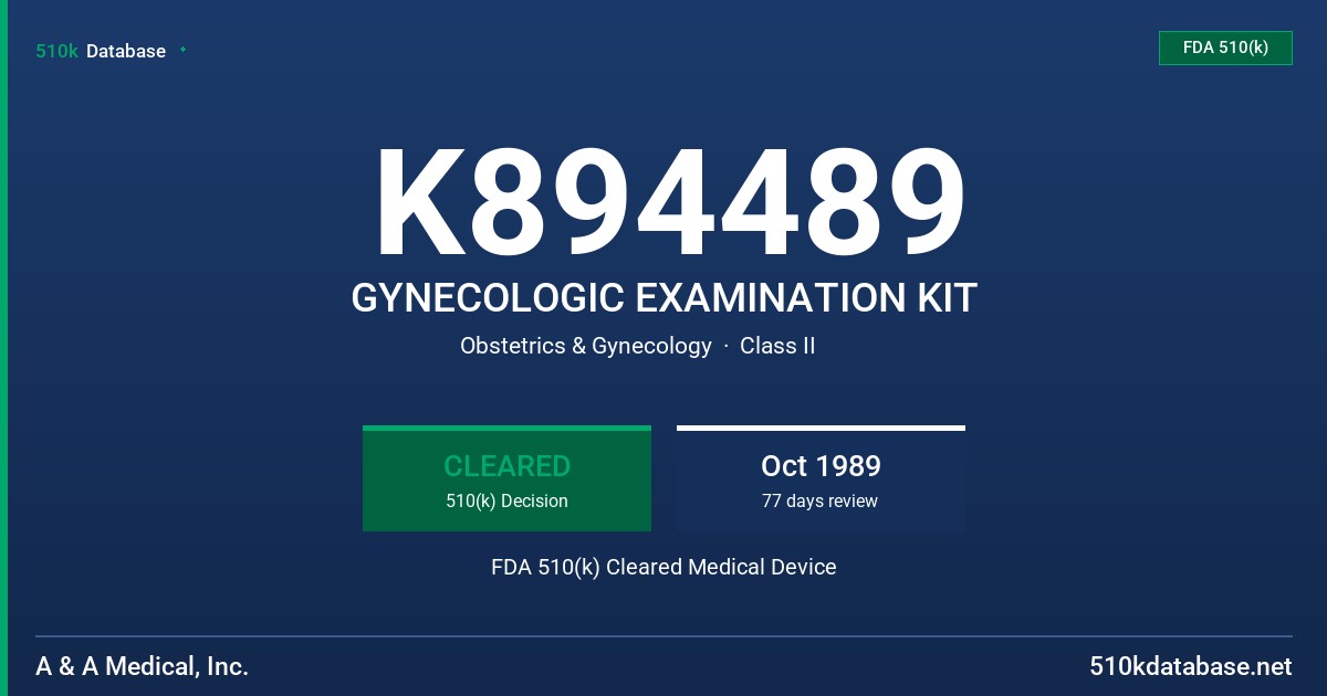 K894489 GYNECOLOGIC EXAMINATION KIT FDA 510(k) Cleared Medical Device