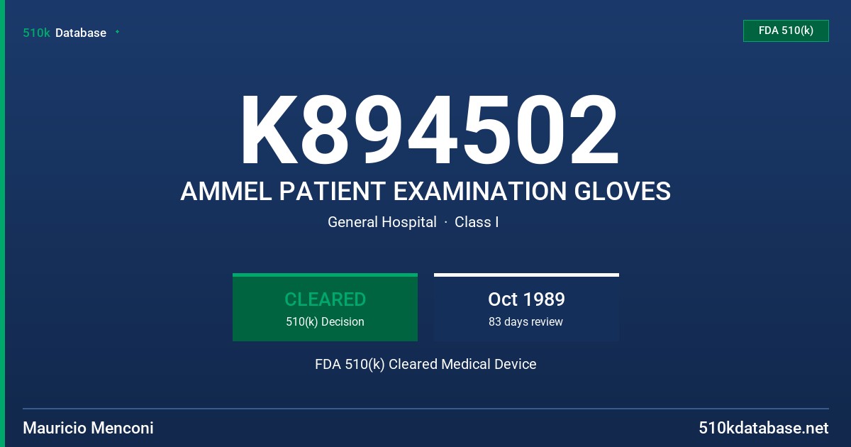 K894502 AMMEL PATIENT EXAMINATION GLOVES FDA 510(k) Cleared Medical Device