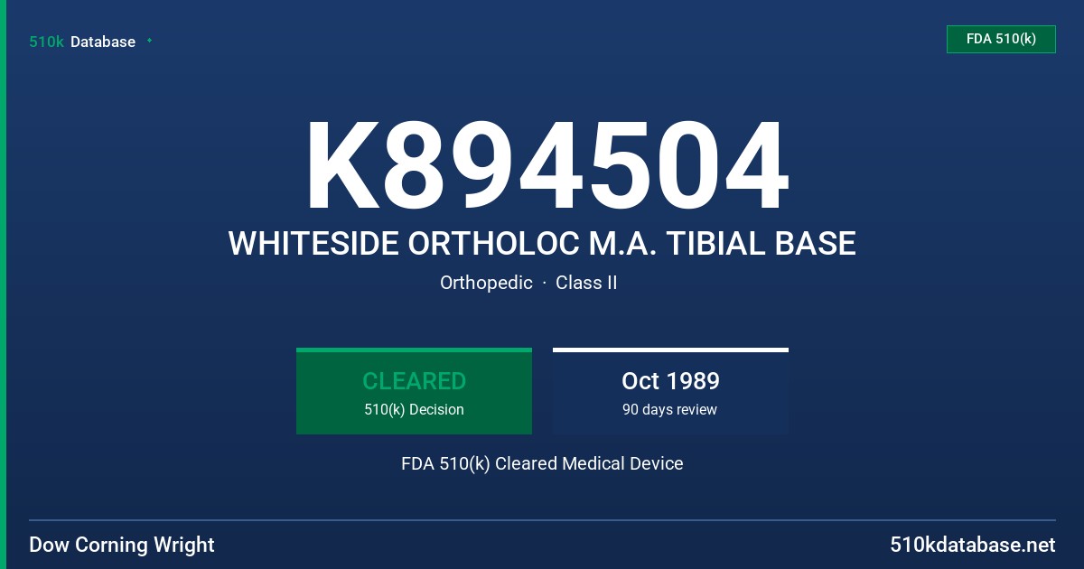 K894504 WHITESIDE ORTHOLOC M.A. TIBIAL BASE FDA 510(k) Cleared Medical Device