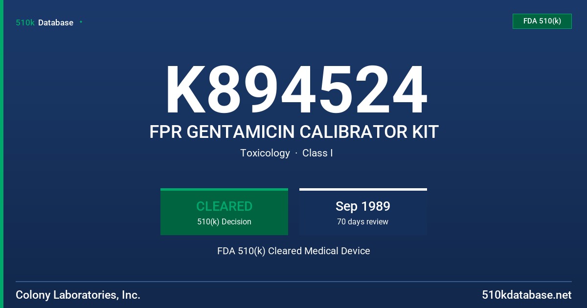 K894524 FPR GENTAMICIN CALIBRATOR KIT FDA 510(k) Cleared Medical Device