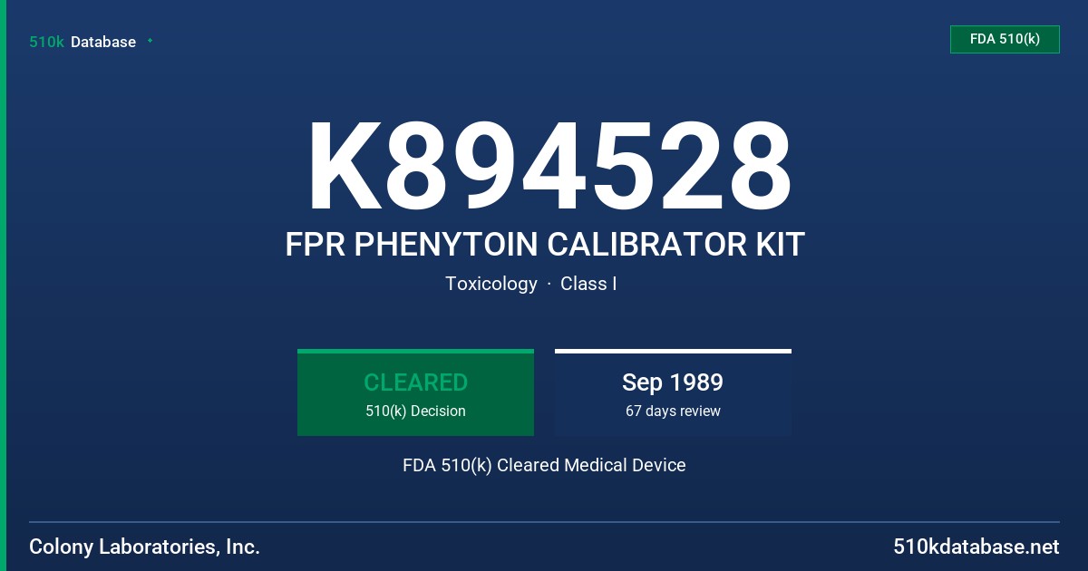 K894528 FPR PHENYTOIN CALIBRATOR KIT FDA 510(k) Cleared Medical Device
