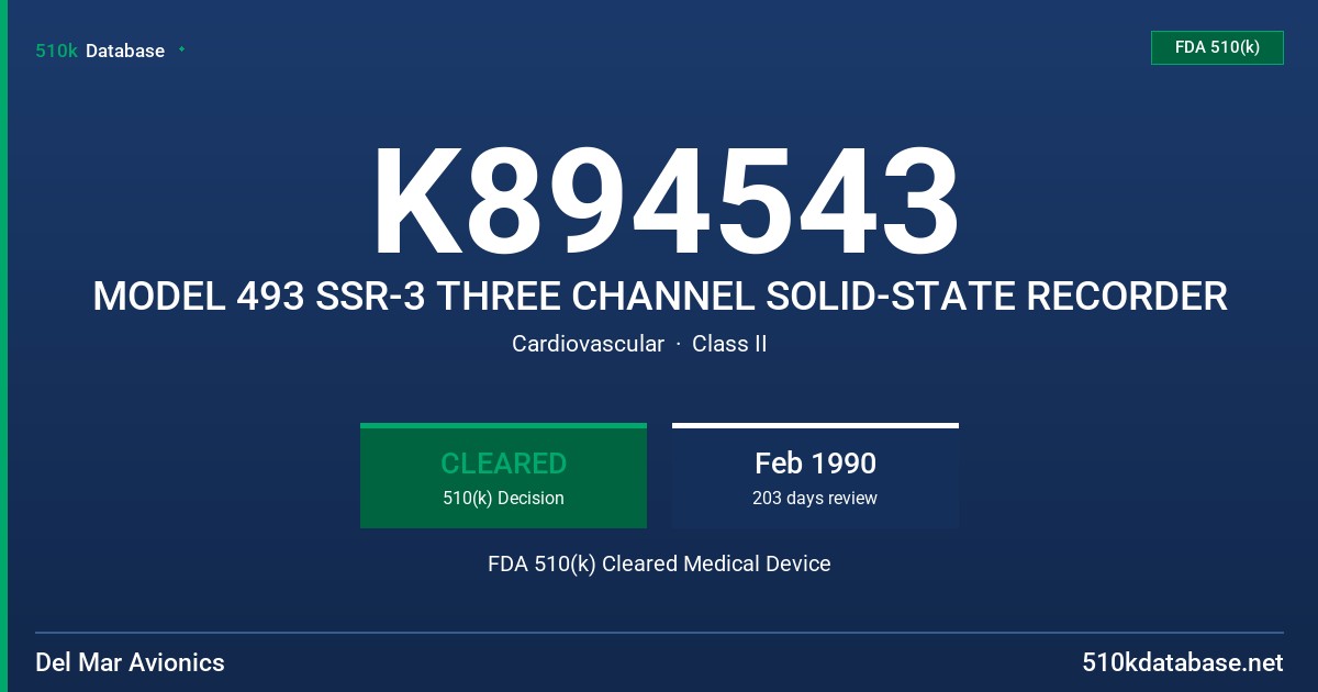 K894543 MODEL 493 SSR-3 THREE CHANNEL SOLID-STATE RECORDER FDA 510(k) Cleared Medical Device