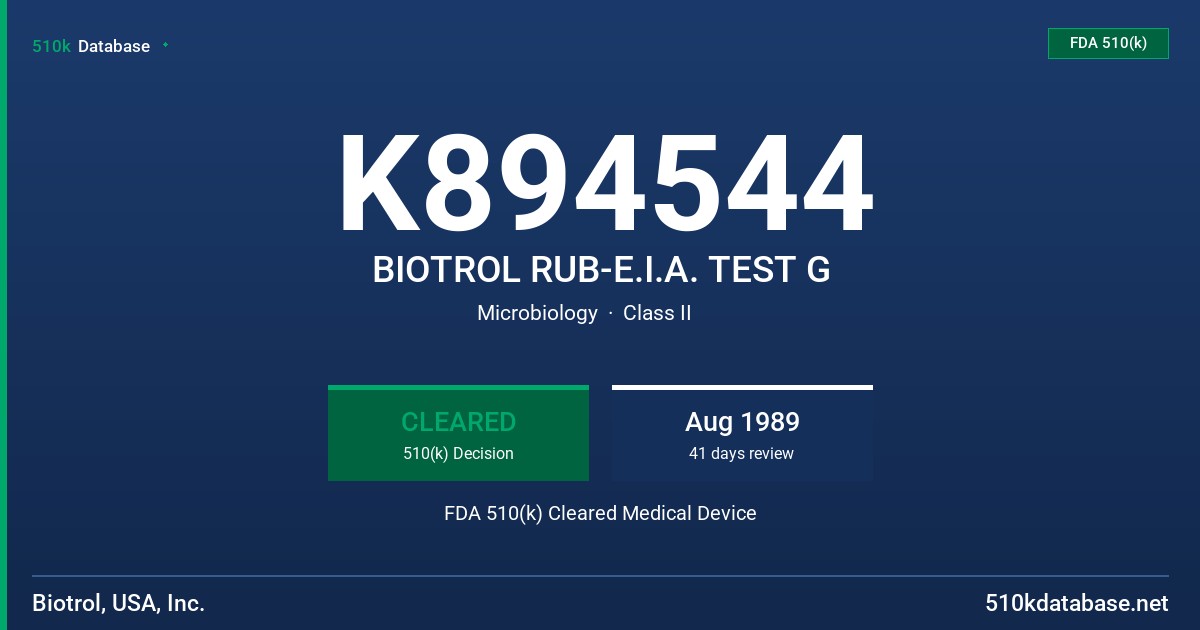 K894544 BIOTROL RUB-E.I.A. TEST G FDA 510(k) Cleared Medical Device