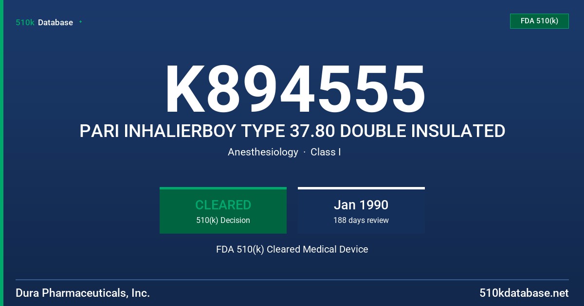 K894555 PARI INHALIERBOY TYPE 37.80 DOUBLE INSULATED FDA 510(k) Cleared Medical Device