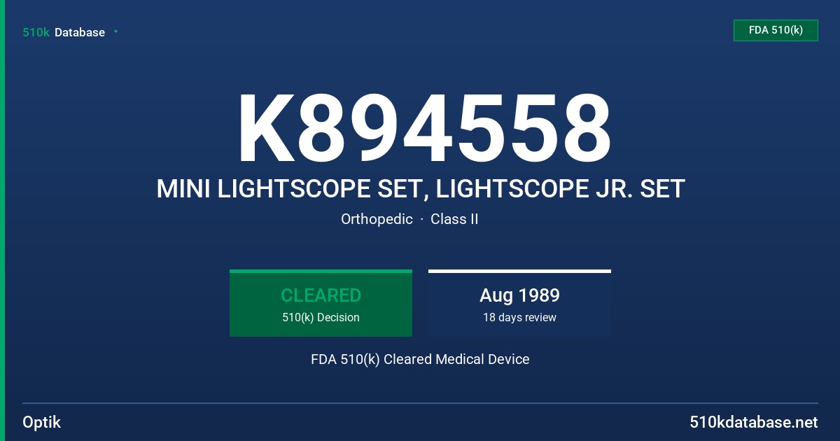 K894558 MINI LIGHTSCOPE SET, LIGHTSCOPE JR. SET FDA 510(k) Cleared Medical Device