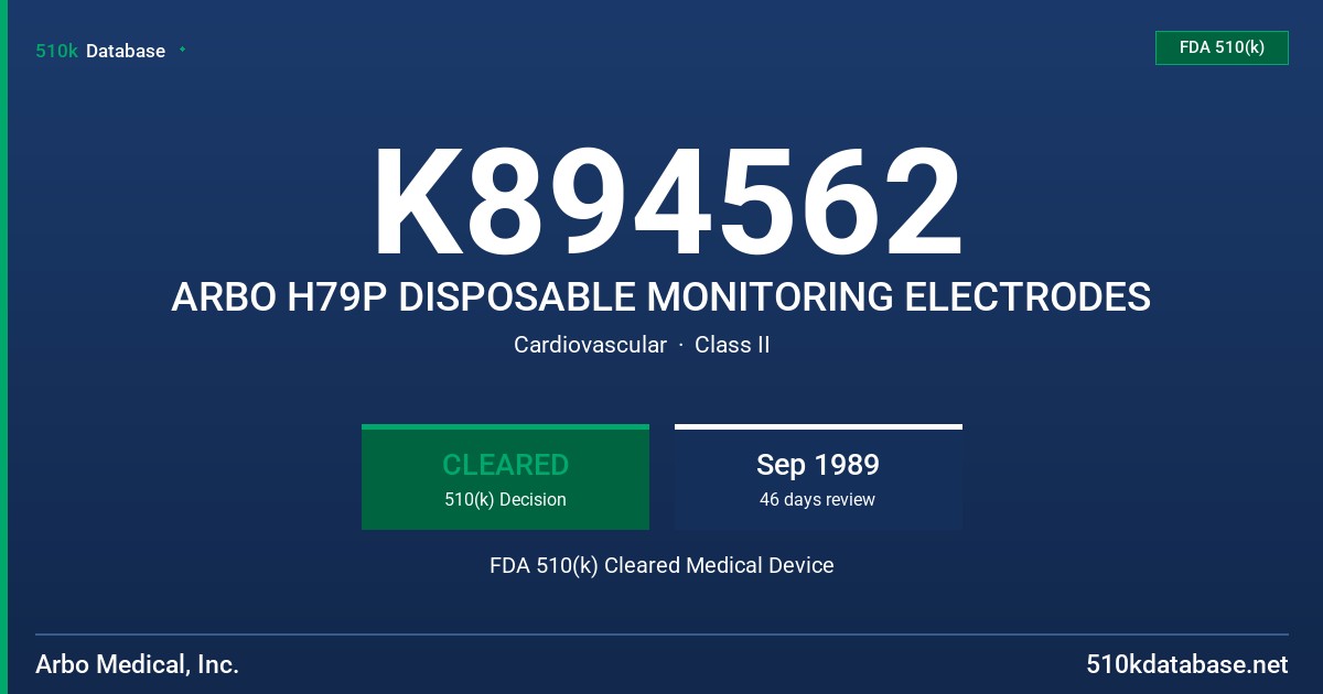 K894562 ARBO H79P DISPOSABLE MONITORING ELECTRODES FDA 510(k) Cleared Medical Device