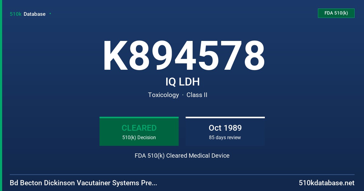 K894578 IQ LDH FDA 510(k) Cleared Medical Device