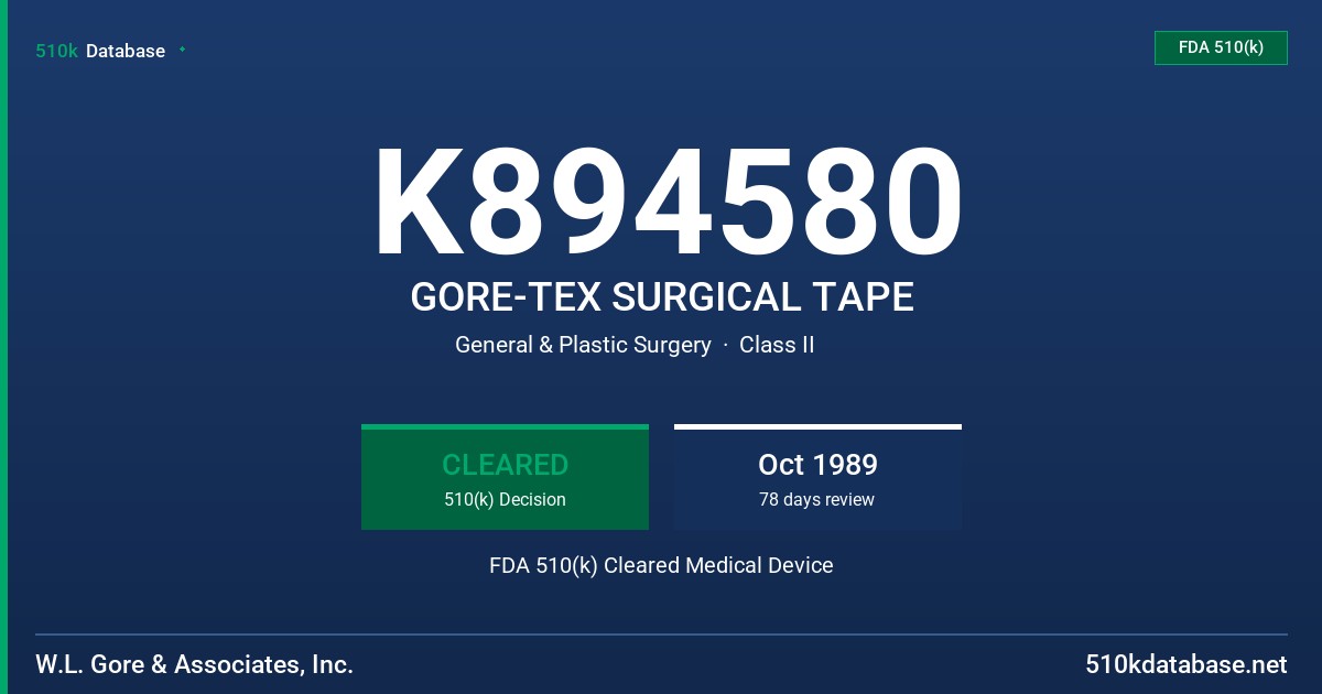 K894580 GORE-TEX SURGICAL TAPE FDA 510(k) Cleared Medical Device