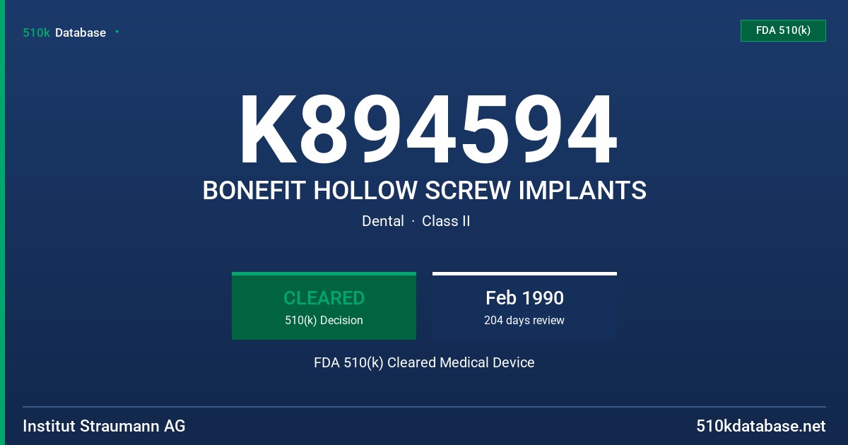 K894594 BONEFIT HOLLOW SCREW IMPLANTS FDA 510(k) Cleared Medical Device