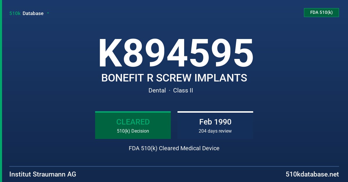 K894595 BONEFIT R SCREW IMPLANTS FDA 510(k) Cleared Medical Device