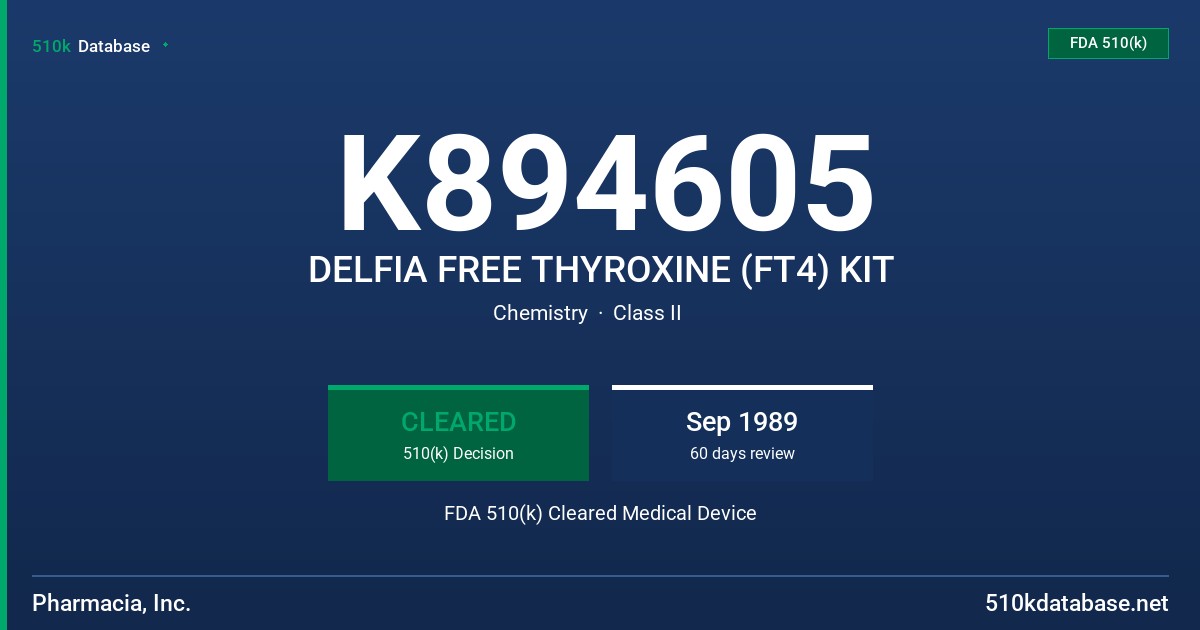K894605 DELFIA FREE THYROXINE (FT4) KIT FDA 510(k) Cleared Medical Device