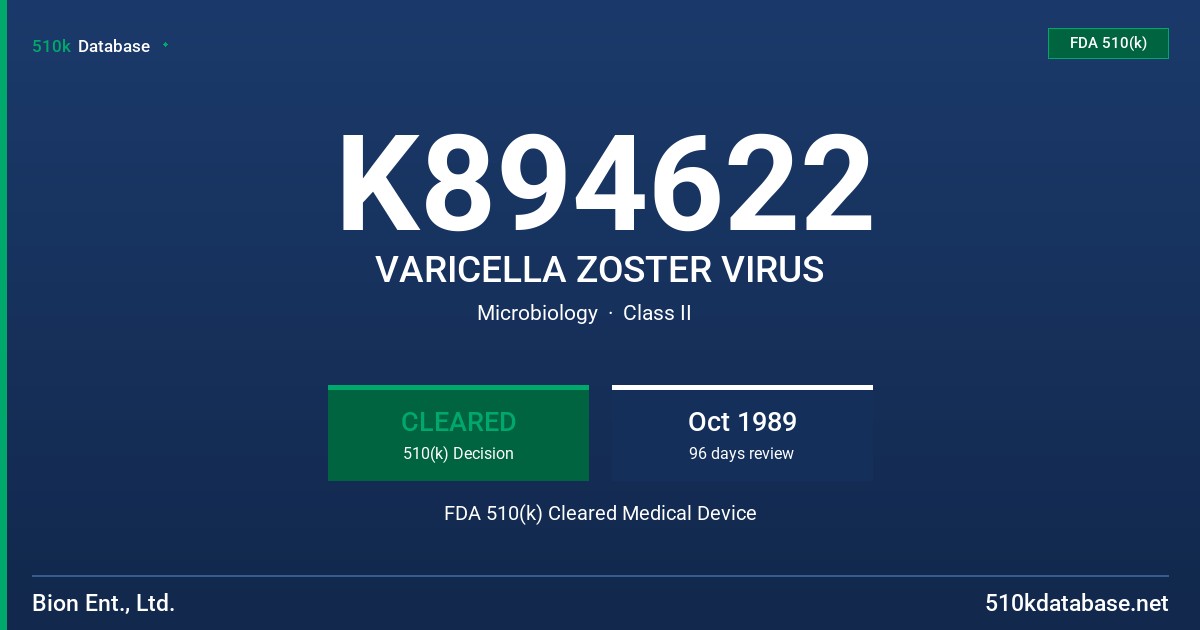 K894622 VARICELLA ZOSTER VIRUS FDA 510(k) Cleared Medical Device