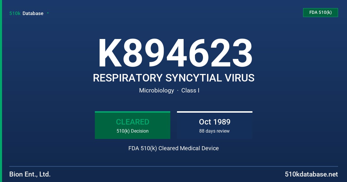 K894623 RESPIRATORY SYNCYTIAL VIRUS FDA 510(k) Cleared Medical Device
