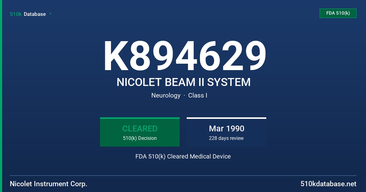 K894629 NICOLET BEAM II SYSTEM FDA 510(k) Cleared Medical Device
