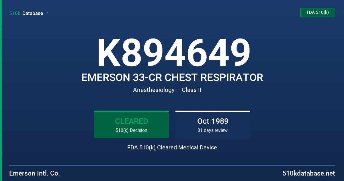 K894649 EMERSON 33-CR CHEST RESPIRATOR FDA 510(k) Cleared Medical Device