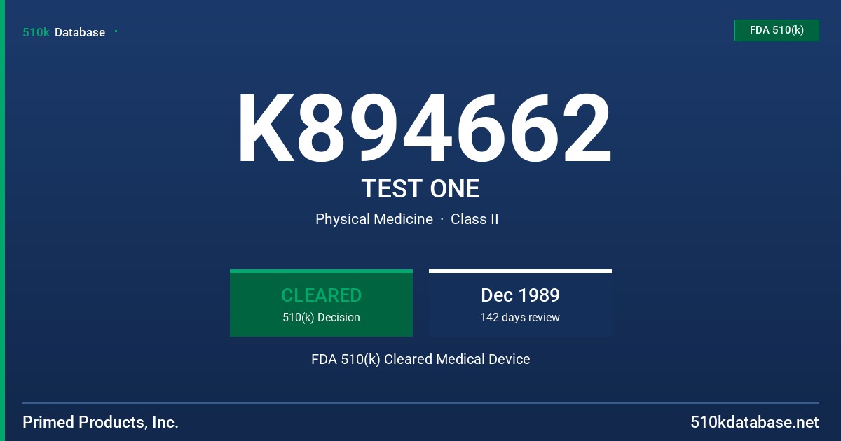 K894662 TEST ONE FDA 510(k) Cleared Medical Device