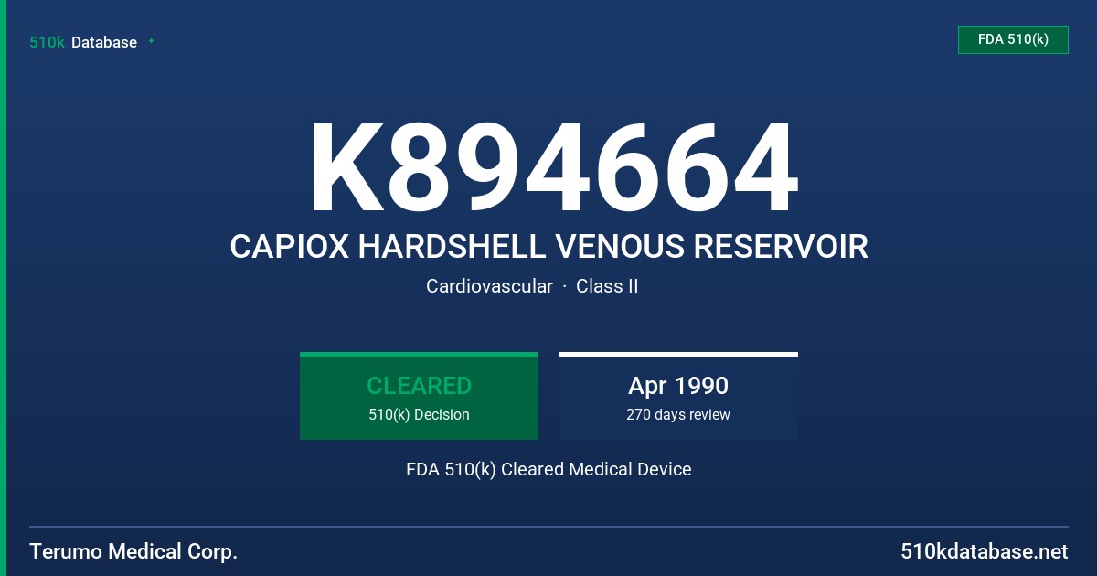 K894664 CAPIOX HARDSHELL VENOUS RESERVOIR FDA 510(k) Cleared Medical Device
