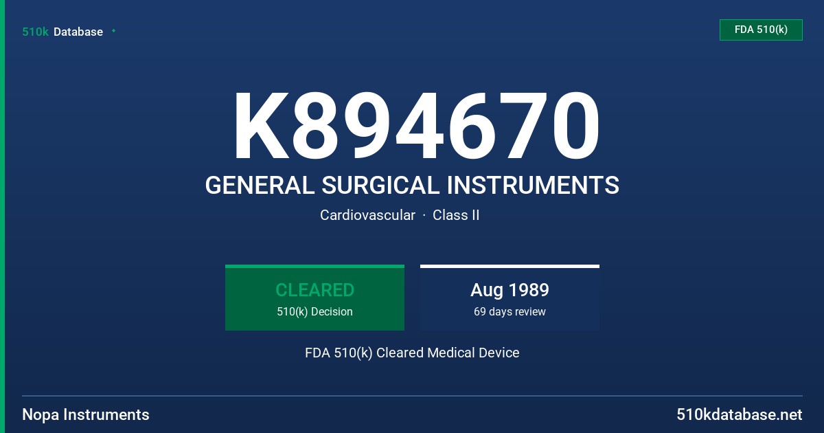 K894670 GENERAL SURGICAL INSTRUMENTS FDA 510(k) Cleared Medical Device