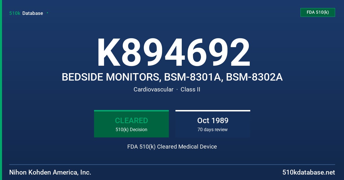 K894692 BEDSIDE MONITORS, BSM-8301A, BSM-8302A FDA 510(k) Cleared Medical Device