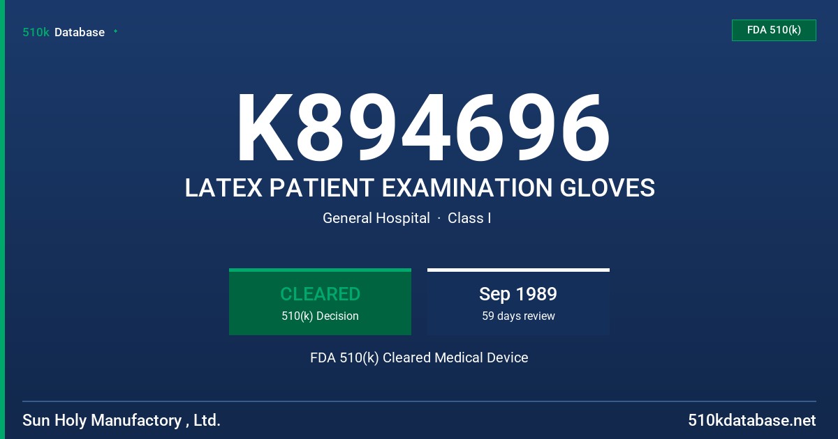 K894696 LATEX PATIENT EXAMINATION GLOVES FDA 510(k) Cleared Medical Device