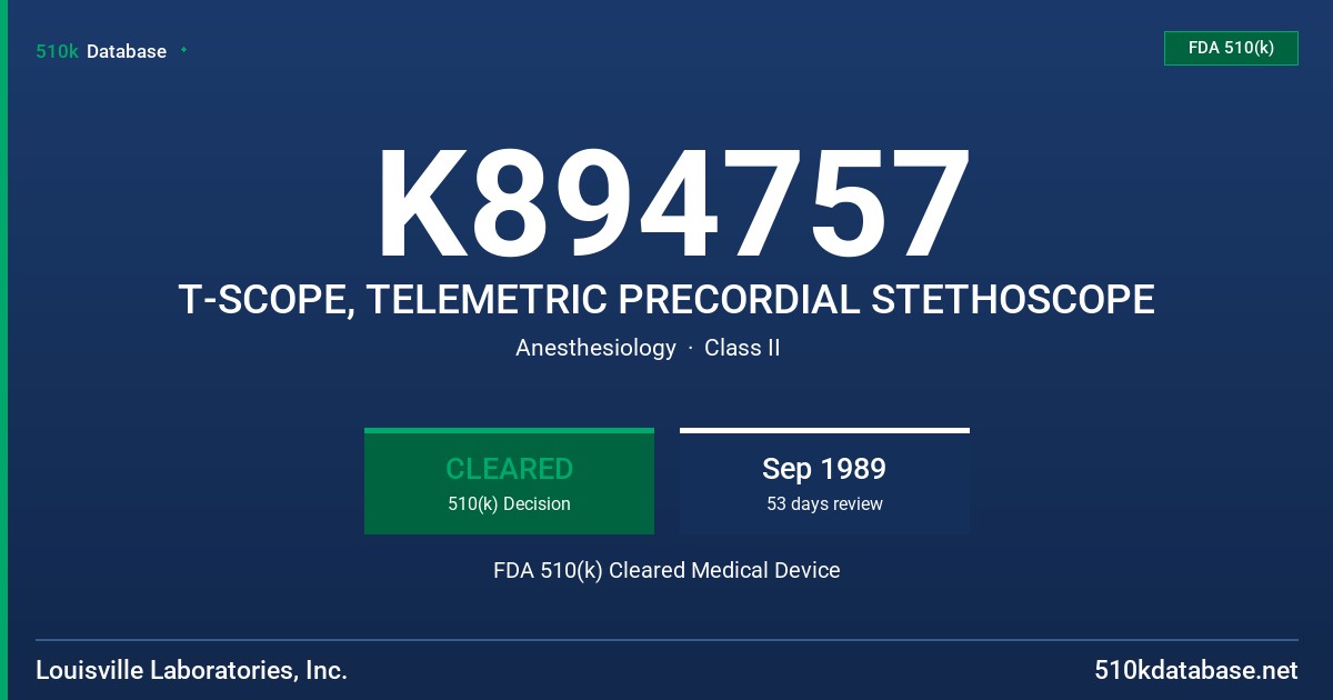 K894757 T-SCOPE, TELEMETRIC PRECORDIAL STETHOSCOPE FDA 510(k) Cleared Medical Device