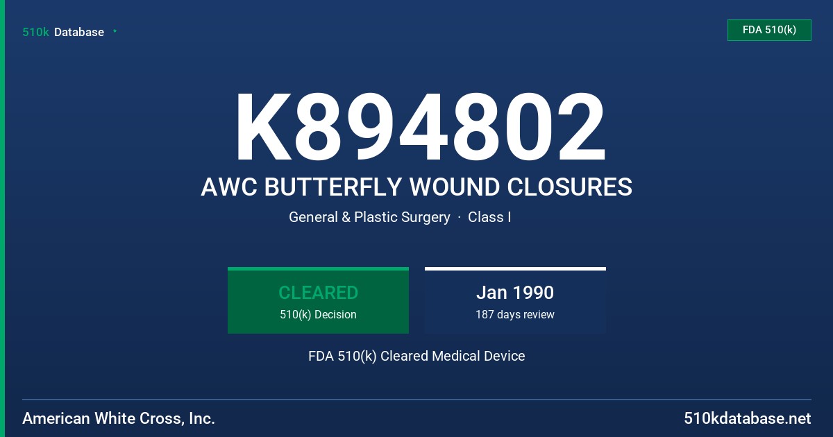 K894802 AWC BUTTERFLY WOUND CLOSURES FDA 510(k) Cleared Medical Device